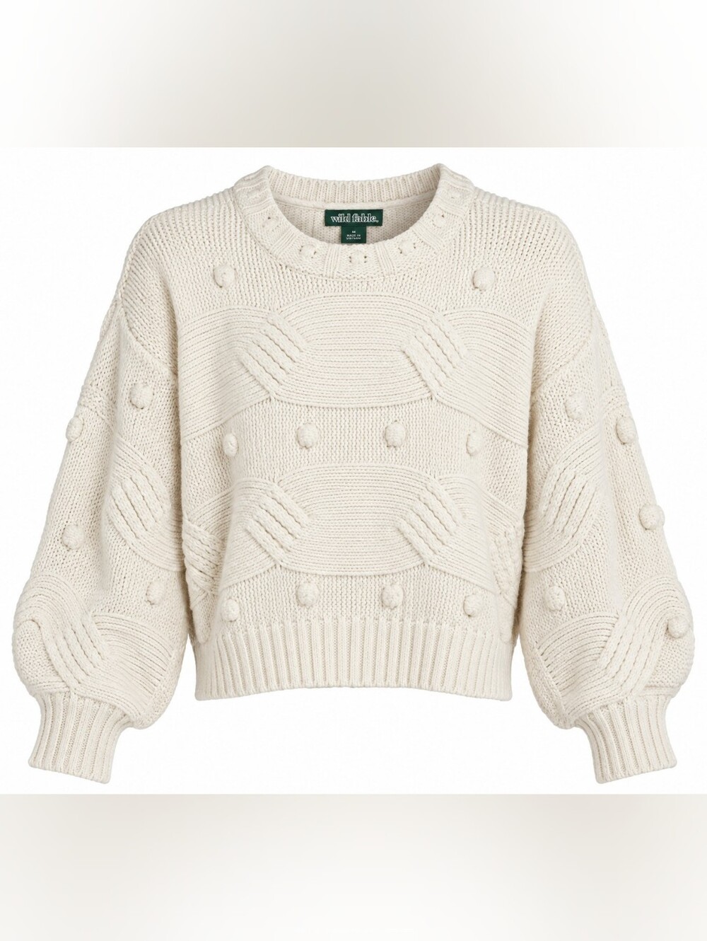 NWT Wild Fable Cream Mixed Pattern Balloon Sleeve Drop Shoulder Knit Sweater M